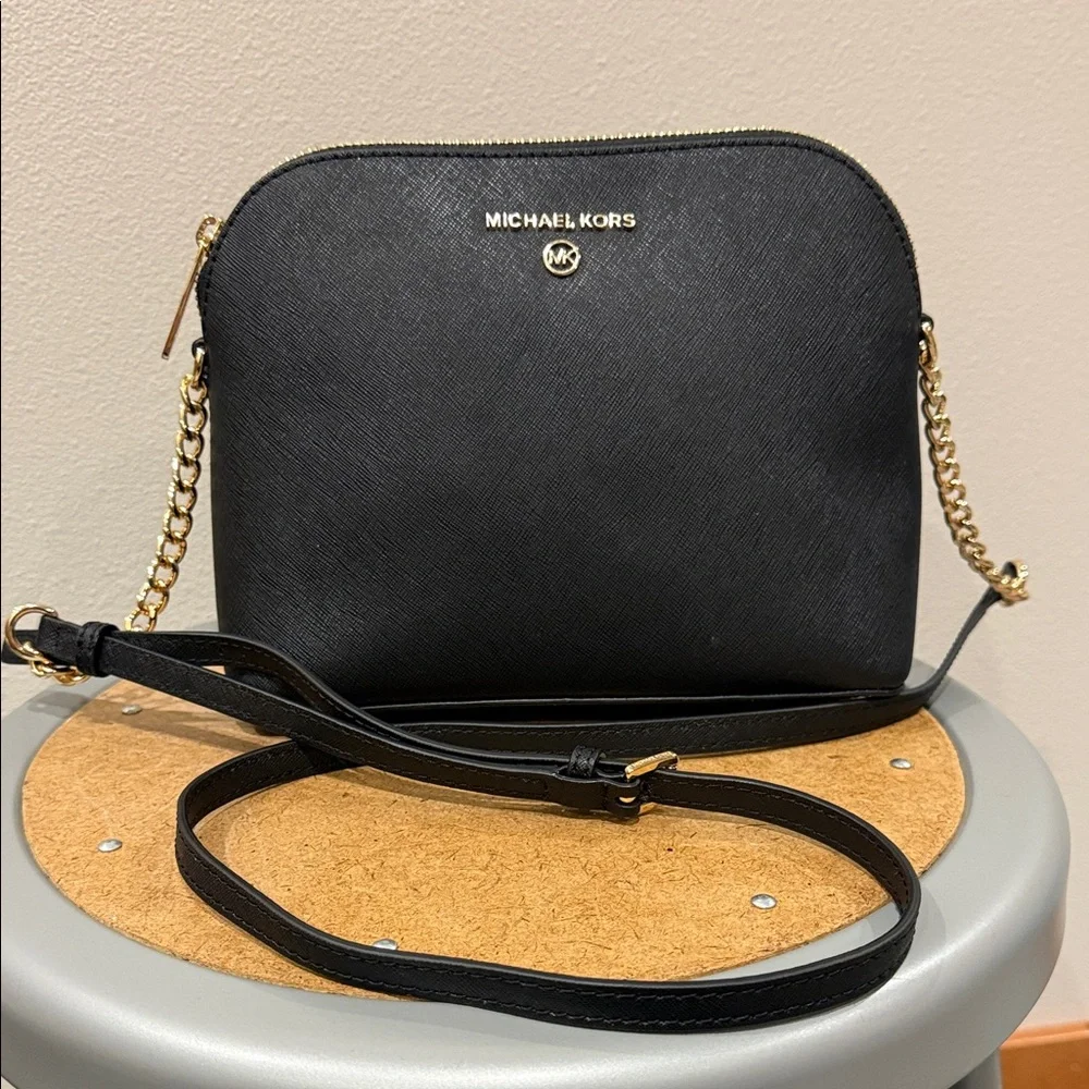 Michael Kors Cindy Large Dome Black and Gold Crossbody Bag NWT